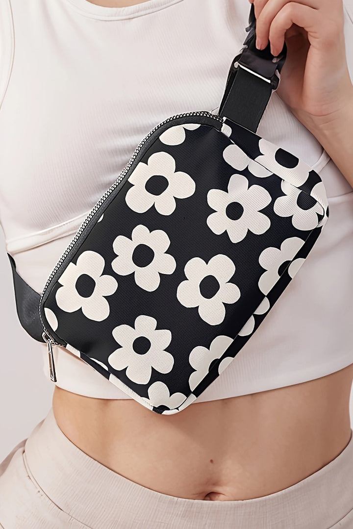 Flower Pattern Zipper Cross Body Bag