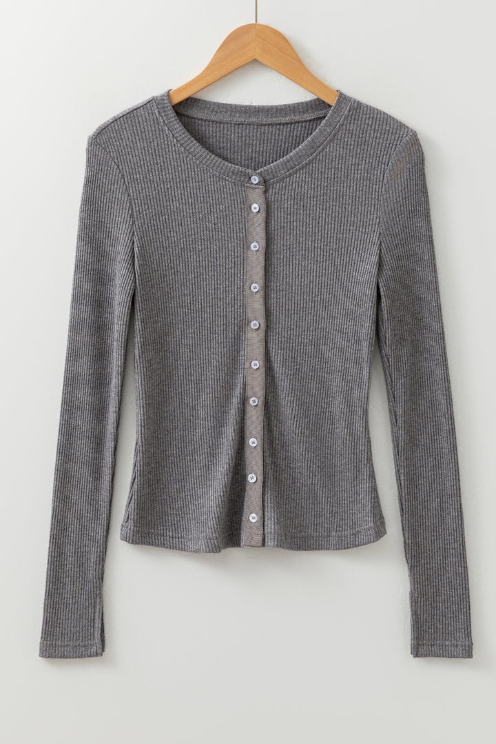 Sleet Ribbed Knit Button Down Slim Cardigan