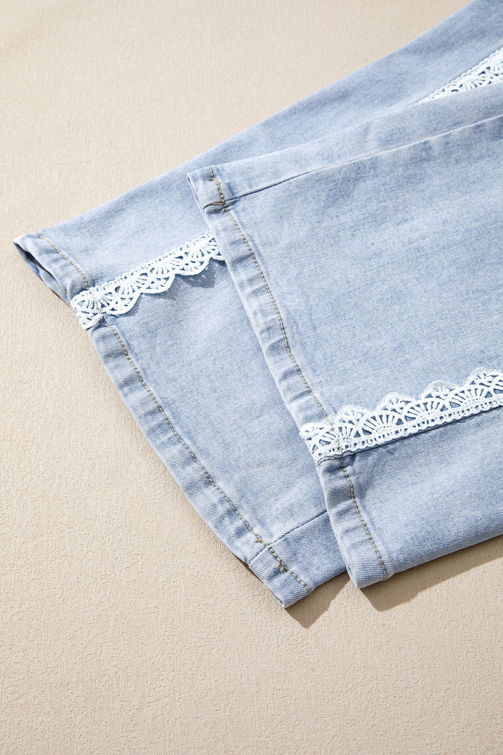 Beau Blue Lace Trim Casual Full-Length Regular Fit Jeans
