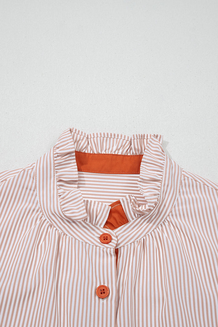 Color Block Patchwork Detail Frilled Collar Button Down Shirt