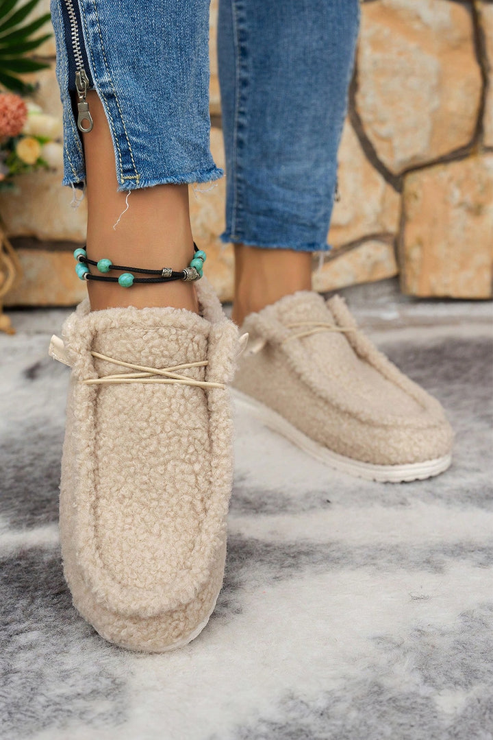 Lace Up Detail Slip On Sherpa Shoes