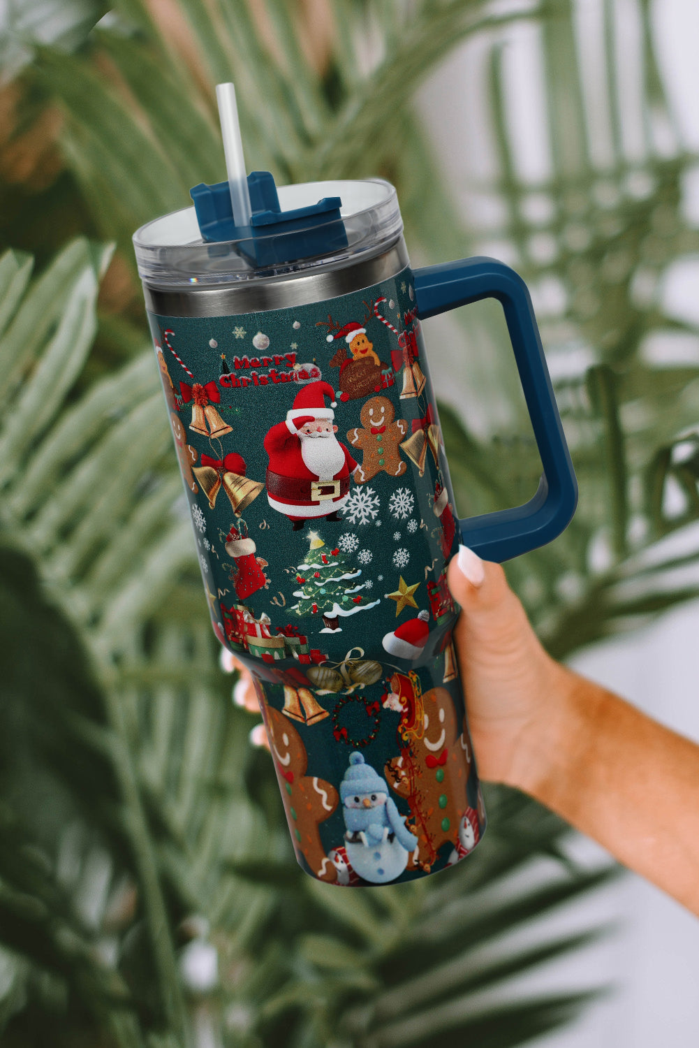 Gobelets en acier inoxydable avec poignée et imprimé de Noël, 1 134 ml
