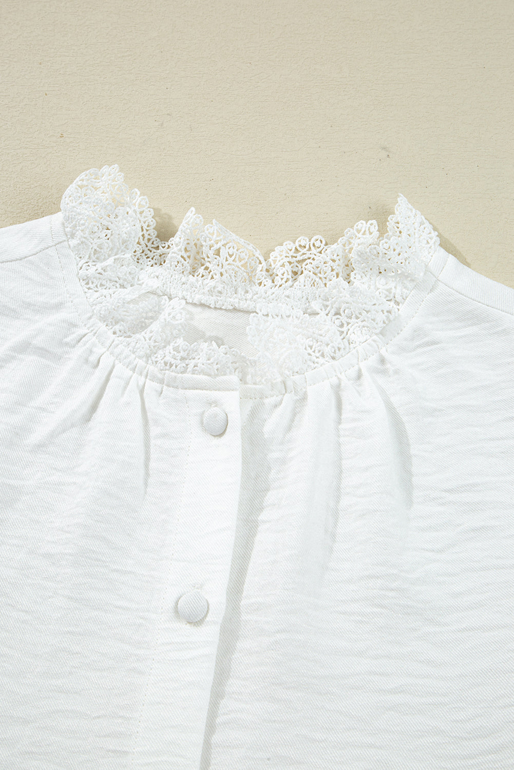 Lace Patchwork Buttoned Stand Neck Loose Shirt