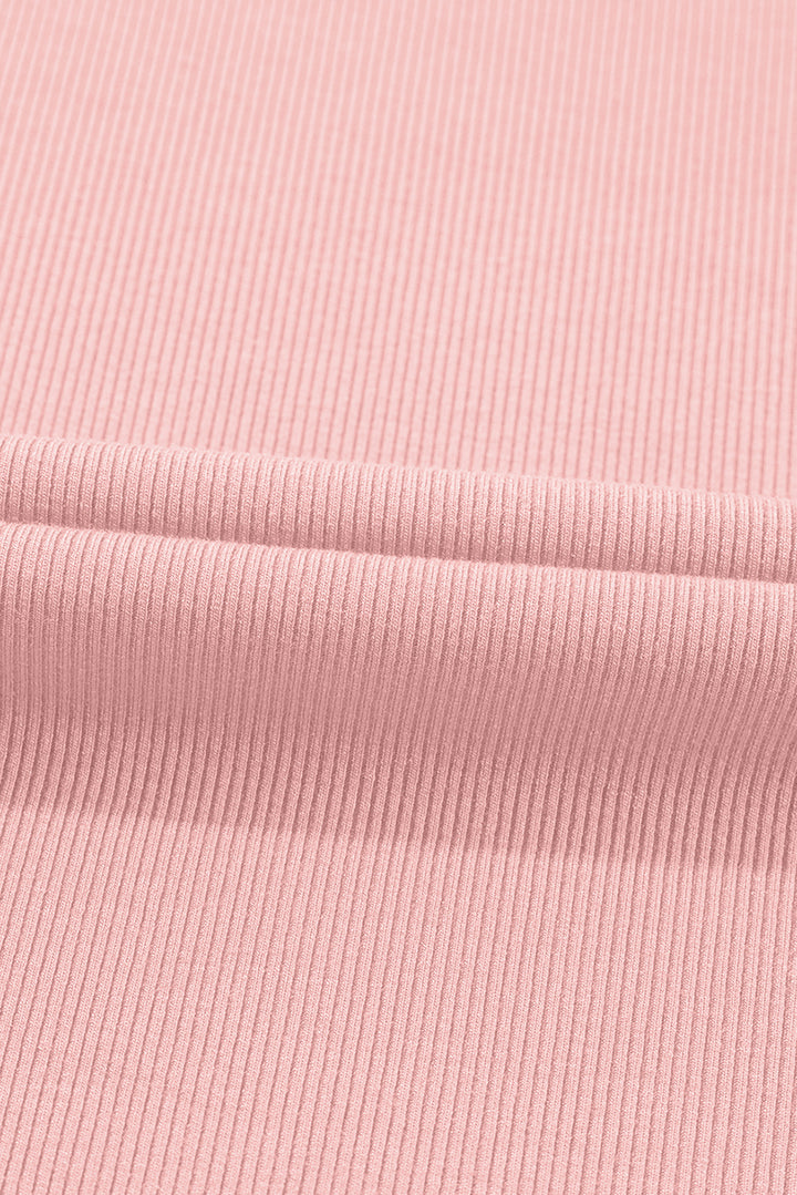 Light Pink Ribbed Pearl Beaded Puff Sleeve Top