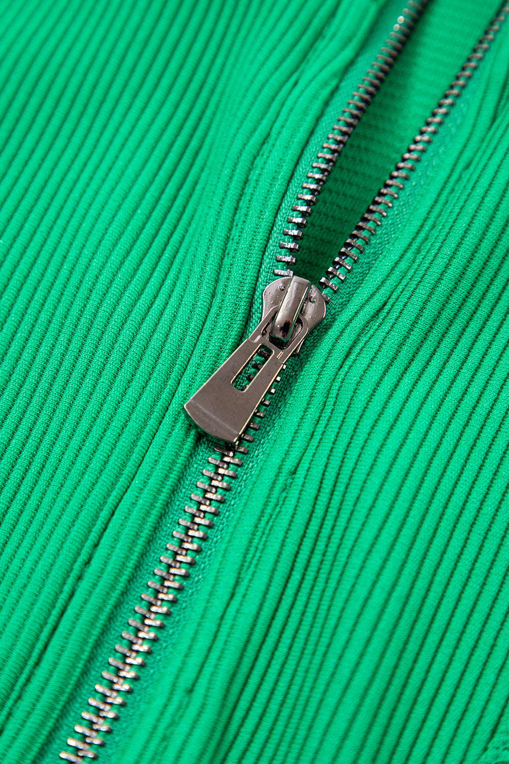 Bright Green Textured Short Sleeve Half Zip Drawstring Elastic Waistband Romper