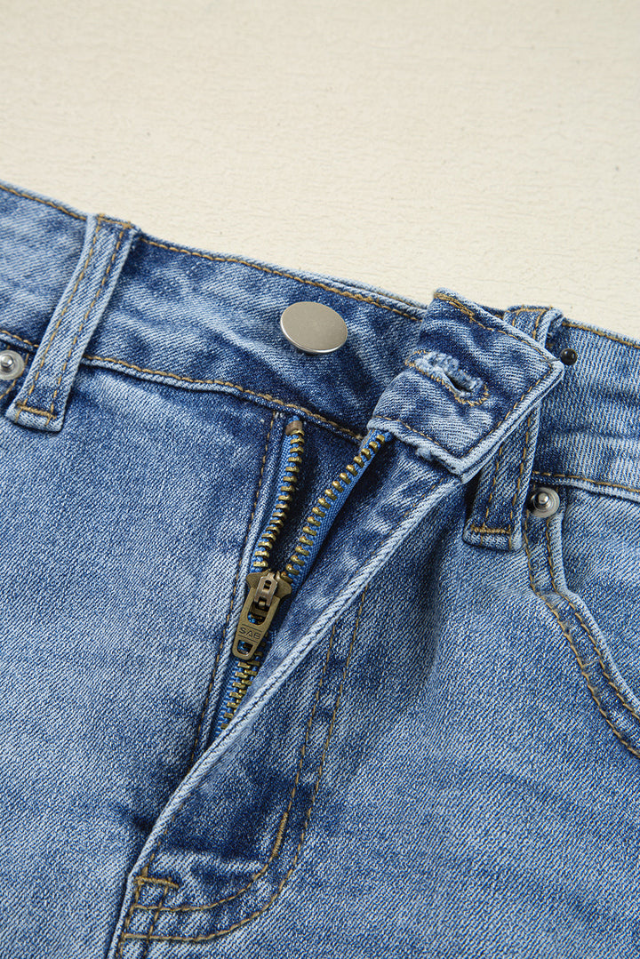 Dearlove Myosotis Irregular Distressed Bottom Denim Midi Skirt