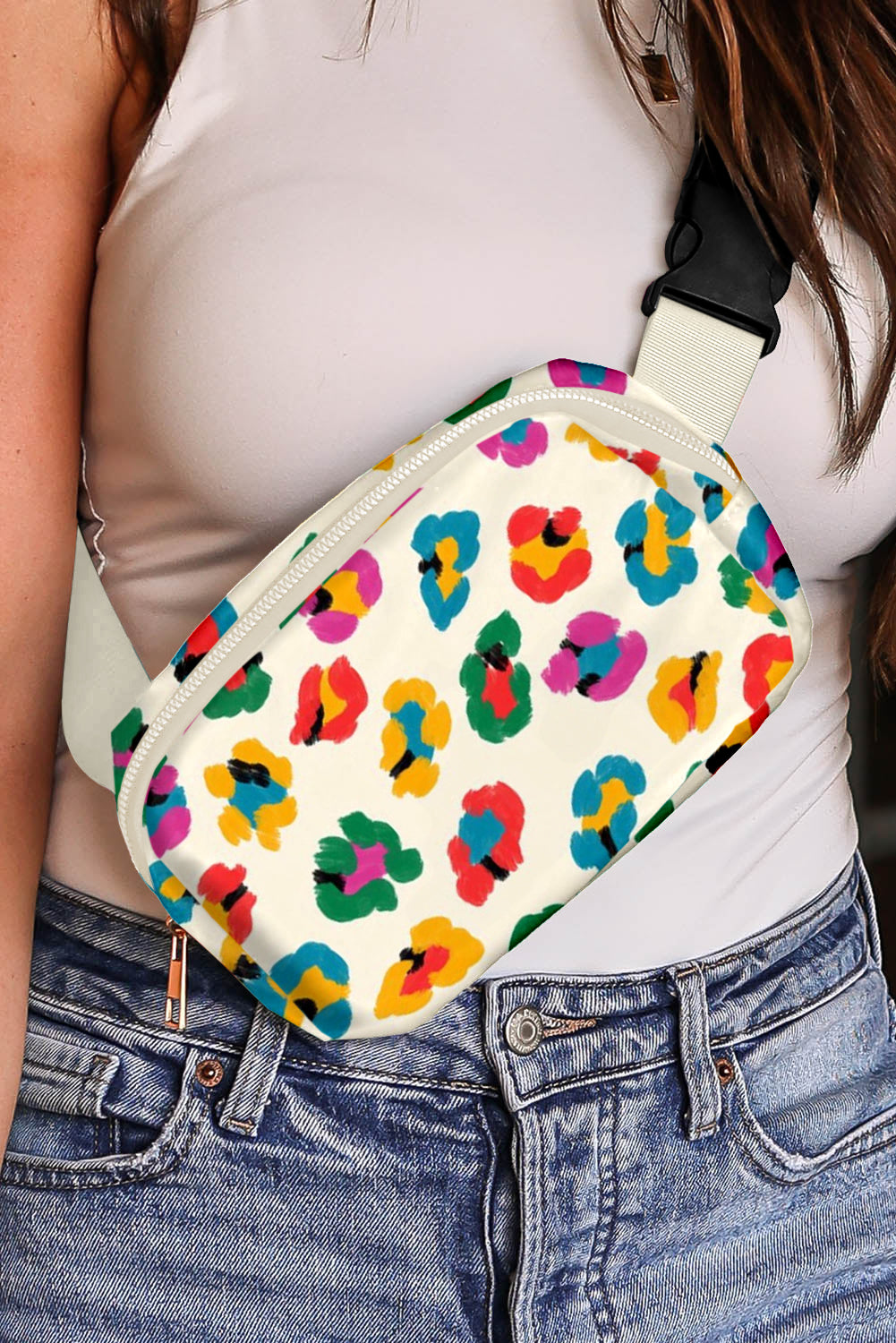 Colorful Leopard Print Buckle Strap Crossbody Bag