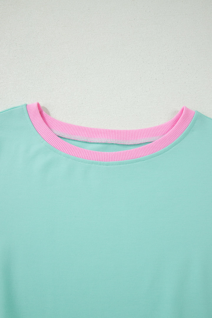 Moonlight Jade Colorblock Edge Drop Shoulder T Shirt and Skort 2Pcs Set