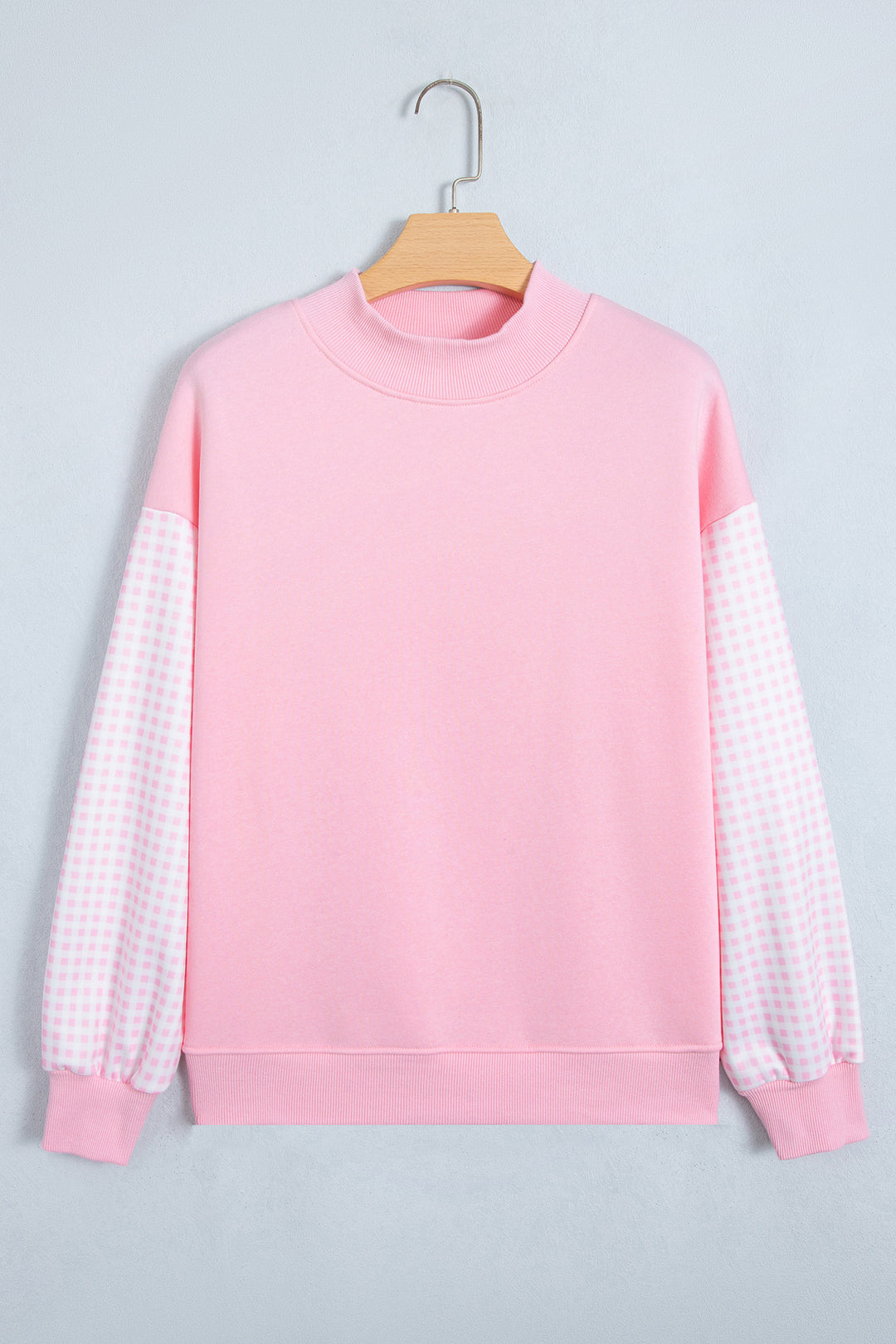 Pink Plaid Sleeve Colorblock Loose Tunic Sweatshirt