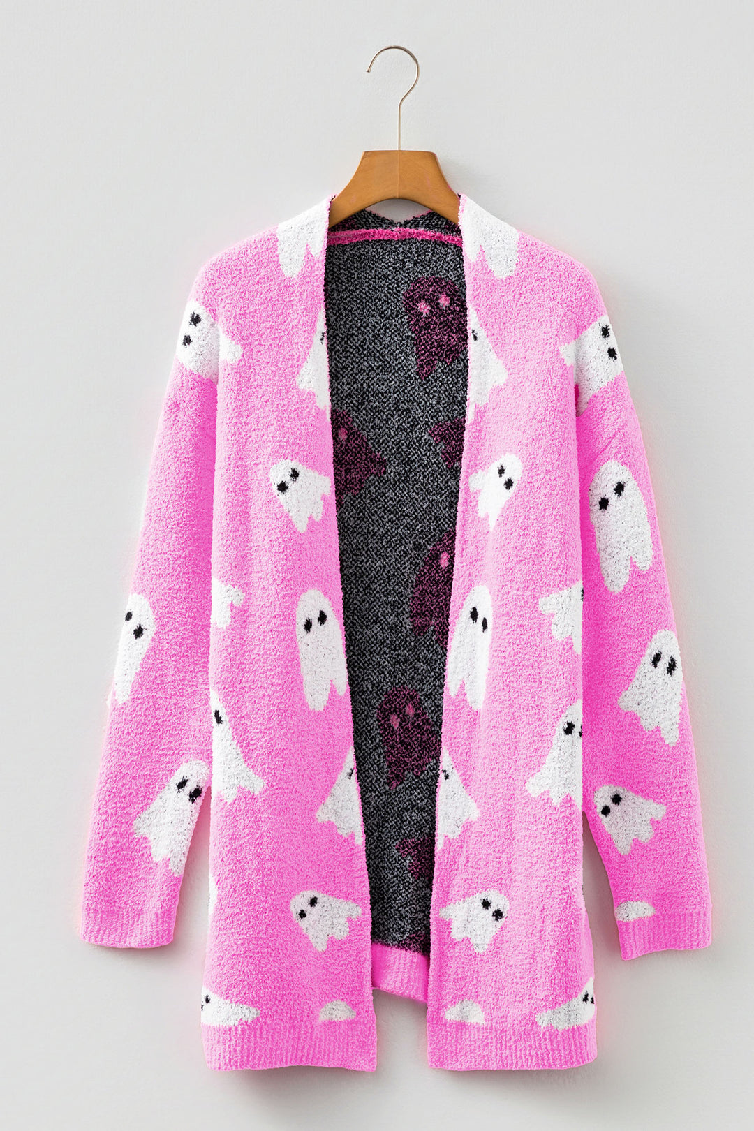 Bonbon Halloween Ghost Pattern Mid-length Knitted Cardigan
