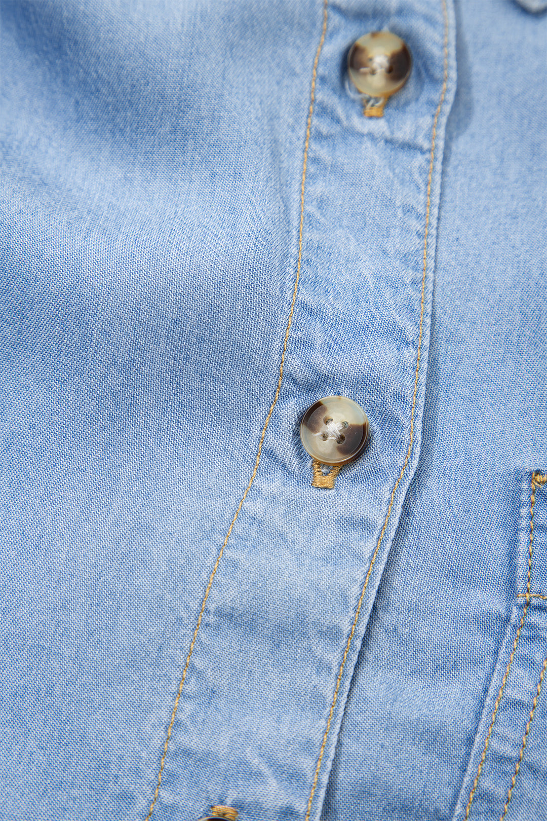 Half Sleeve Button Down Ruffled High Low Chambray Shirt