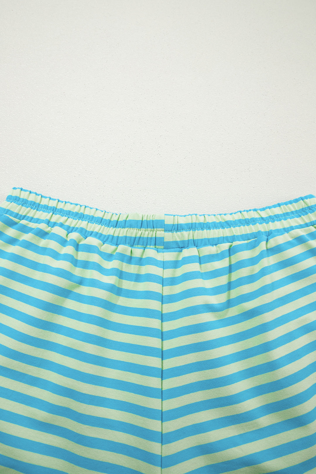 Green Stripe Color Block Detail Long Sleeve Pullover Elastic Waist Pull On Shorts 2pcs Set