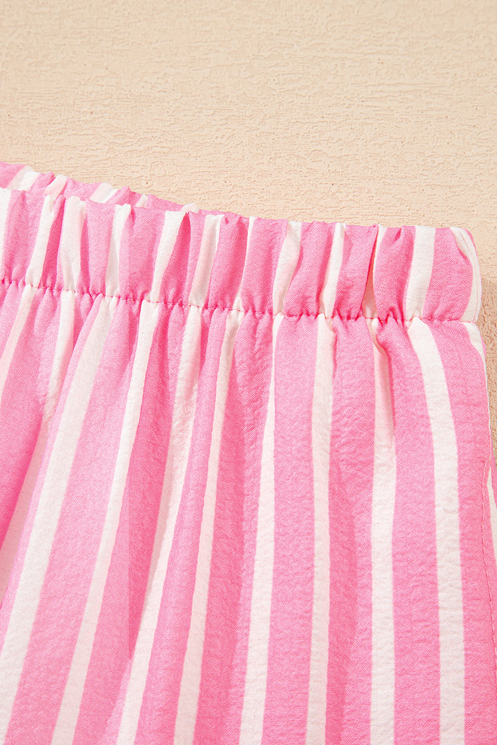 Pink Stripe Buttoned Front Long Sleeve Top and Pants 2 Piece Sleepwear