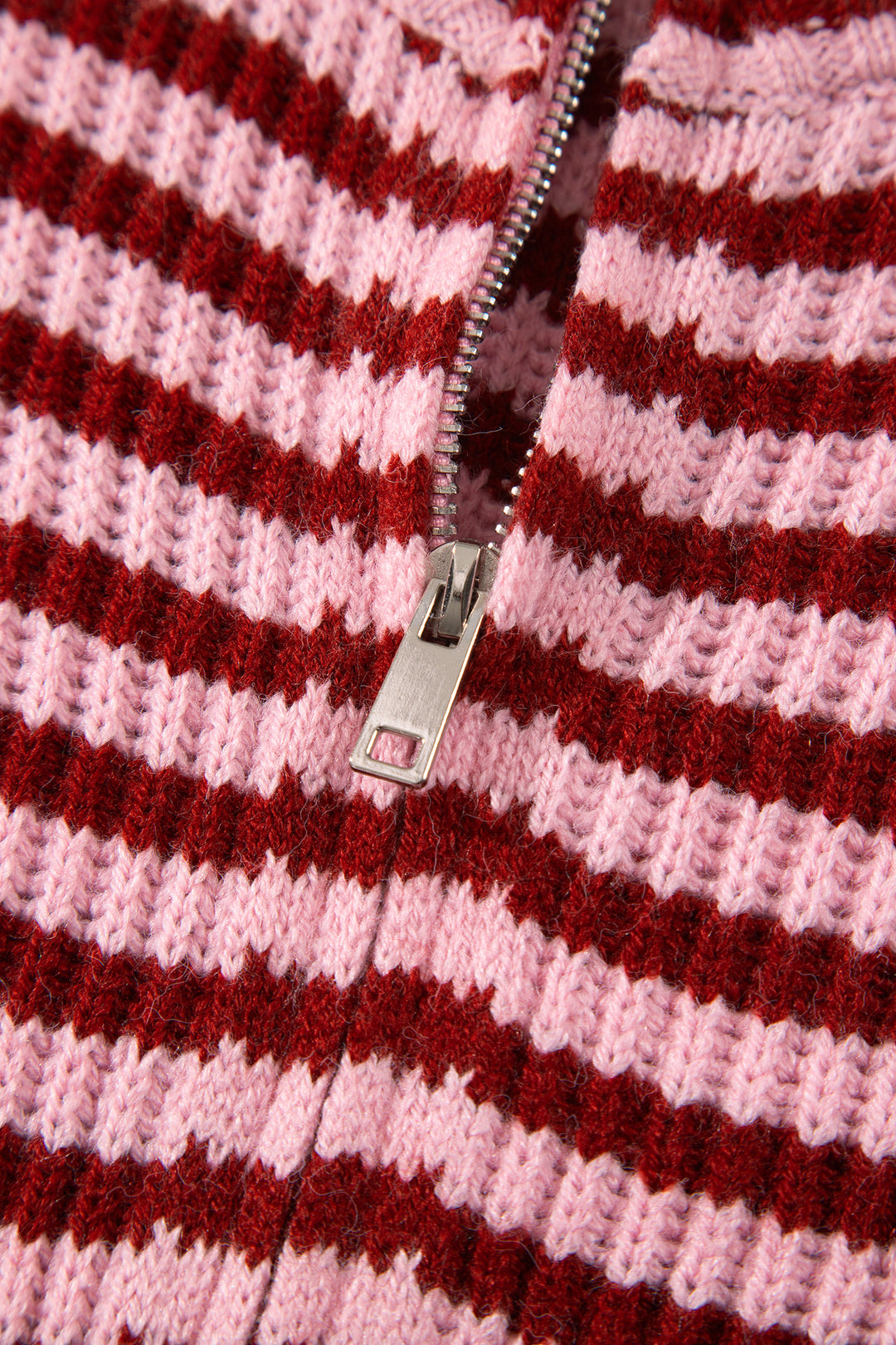 Red Stripe Striped High Neck Zip-up Sweater Long Sleeve Casual Fit Drop Shoulder Open Front Cardigan
