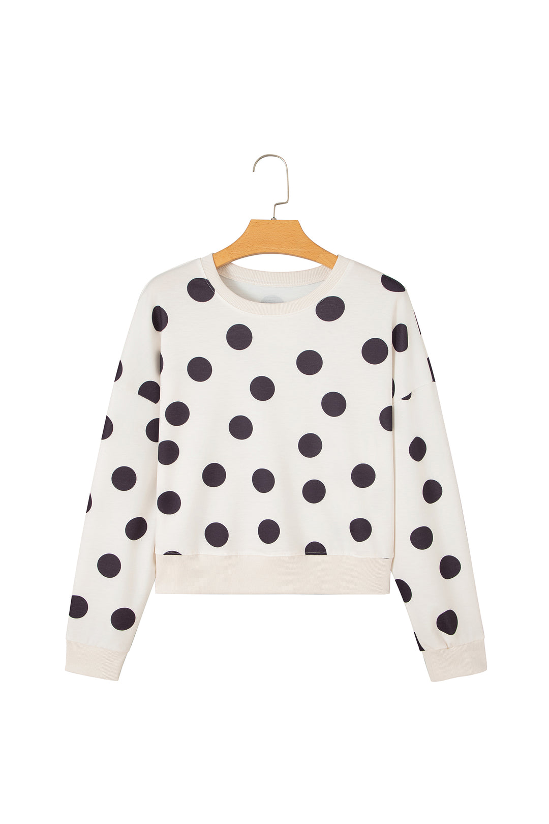 Beige Casual Polka Dot Round Neck Pullover Sweatshirt