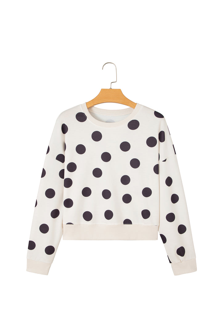 Beige Casual Polka Dot Round Neck Pullover Sweatshirt
