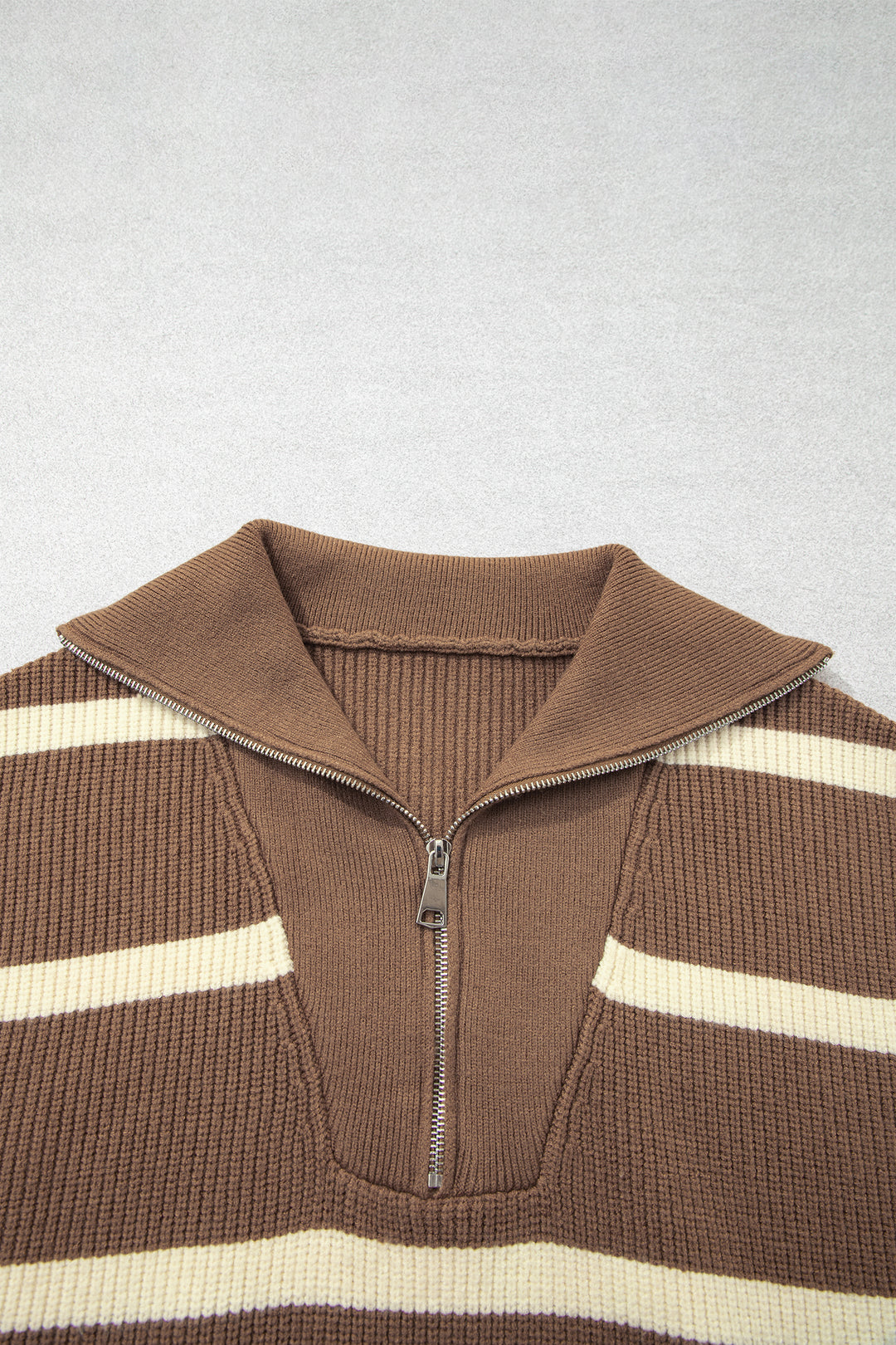 Brown Stripe Striped Colorblock Drop Shoulder V Neck Tunic Sweater T-shirt