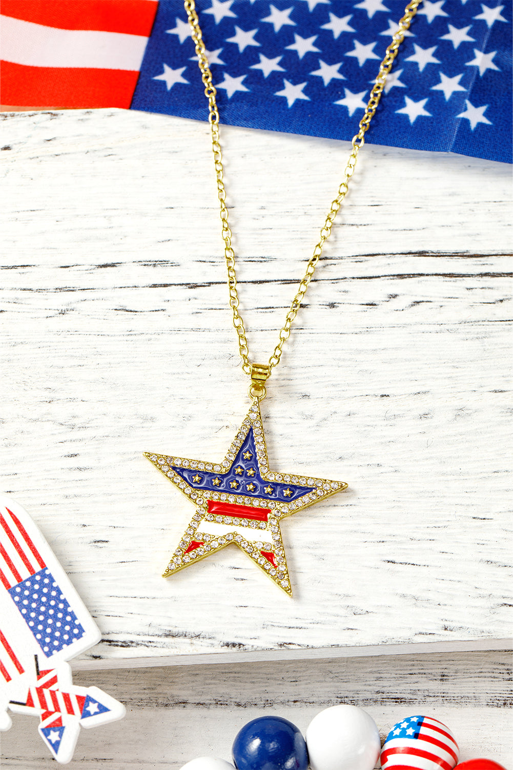 Collier étoile avec strass et drapeau américain