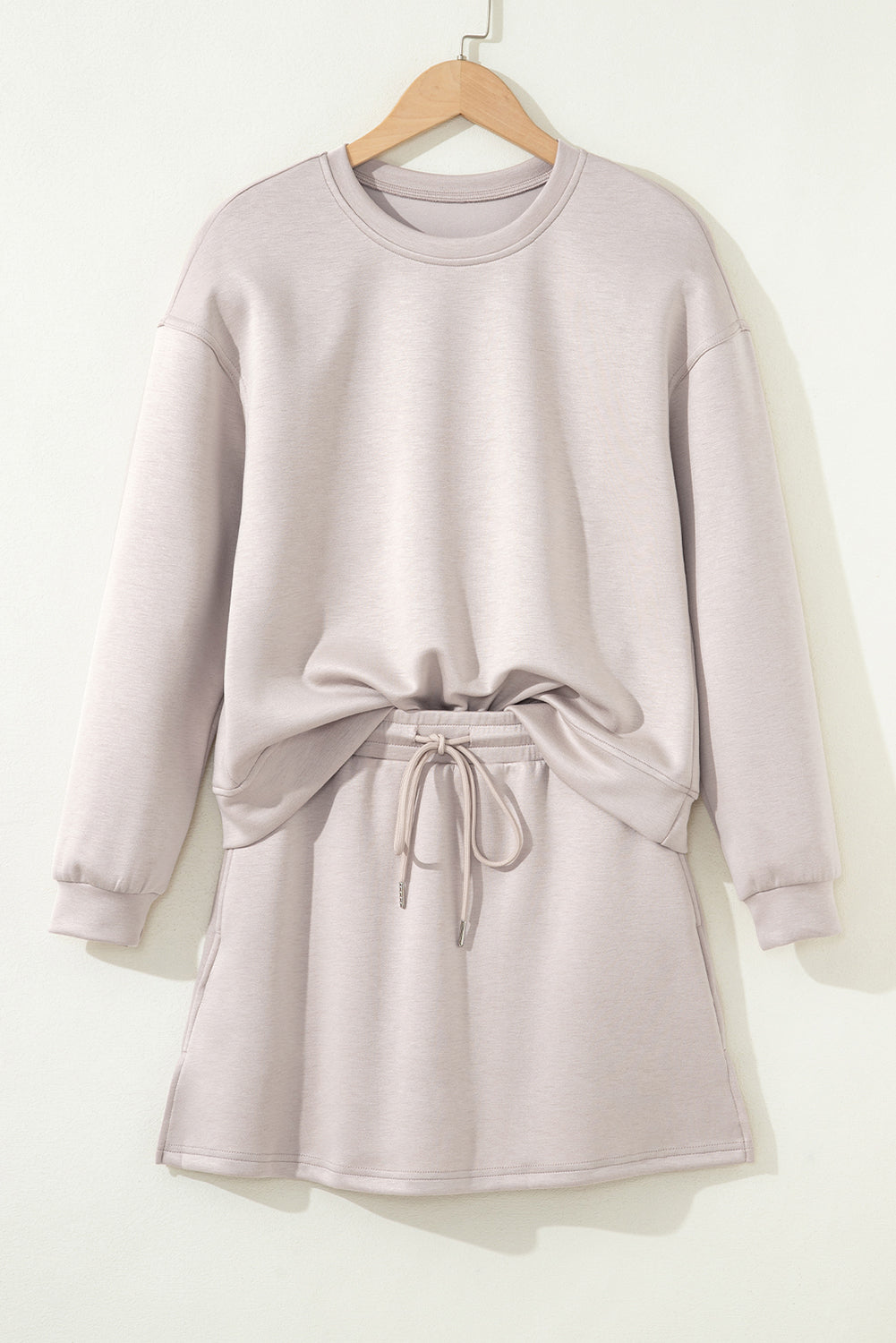 Jet Stream Solid Color Pullover Drawstring Mini Skirt 2pcs Outfit