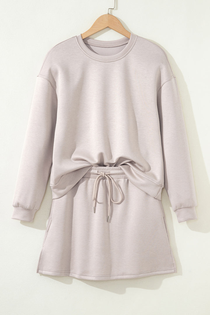 Jet Stream Solid Color Pullover Drawstring Mini Skirt 2pcs Outfit