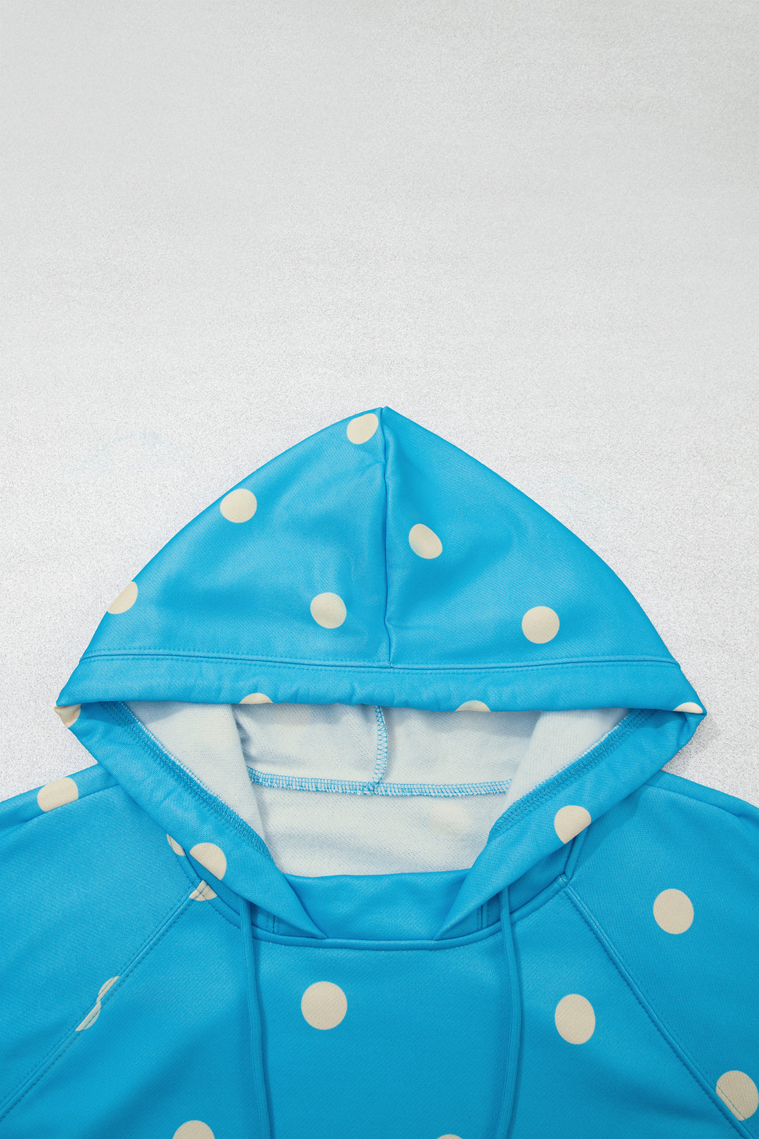 Blue Polka Dot Hooded Drawstring Long Sleeve Plus Size Set