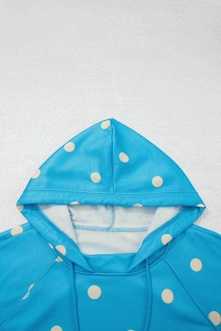 Blue Polka Dot Hooded Drawstring Long Sleeve Plus Size Set