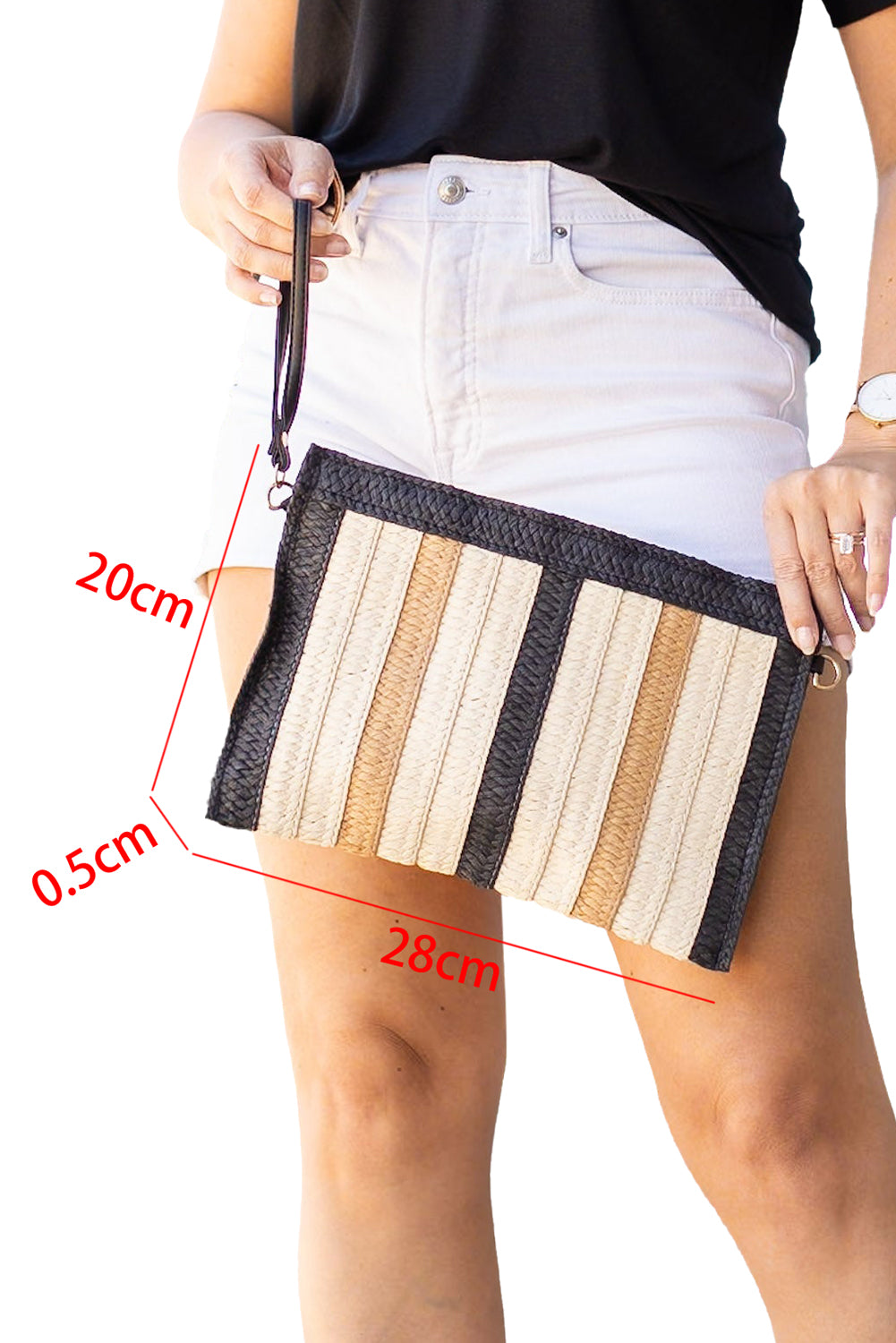 Contrast Striped Straw Woven Shoulder Bag