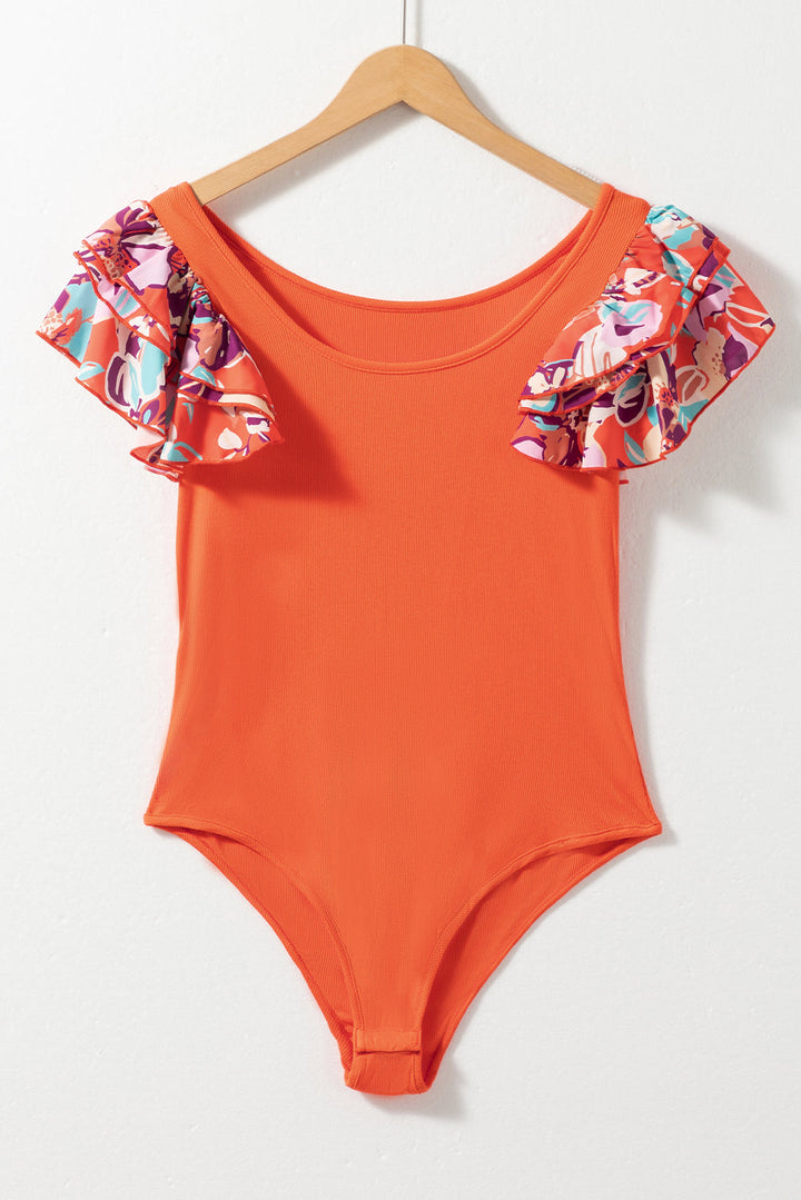 Ribbed Knit Tiered Ruffled Sleeve Bodysuit