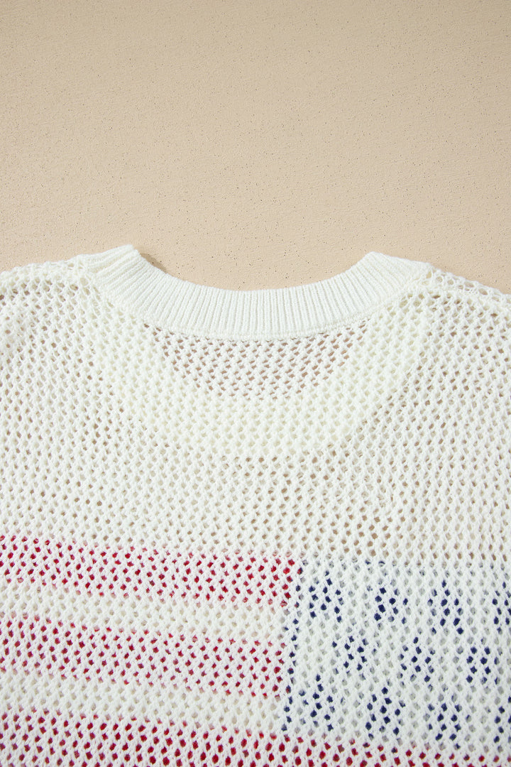 White Flag Graphic Short Sleeve Sweater Top