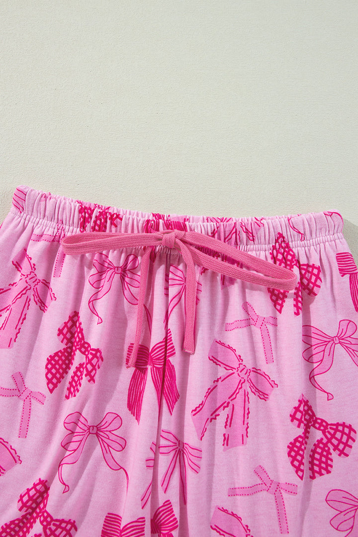 bow print half sleeve shirt and shorts pajamas set