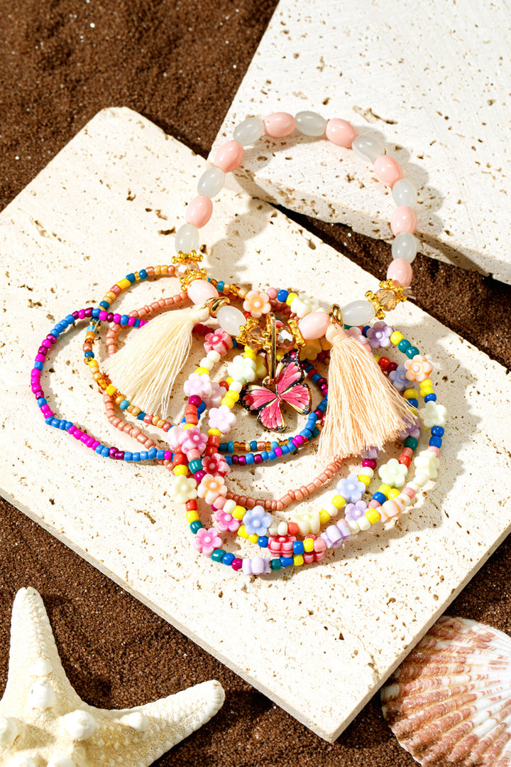 7pcs Handmade Beaded Bohemian Style Butterfly Tassel Bracelet Set