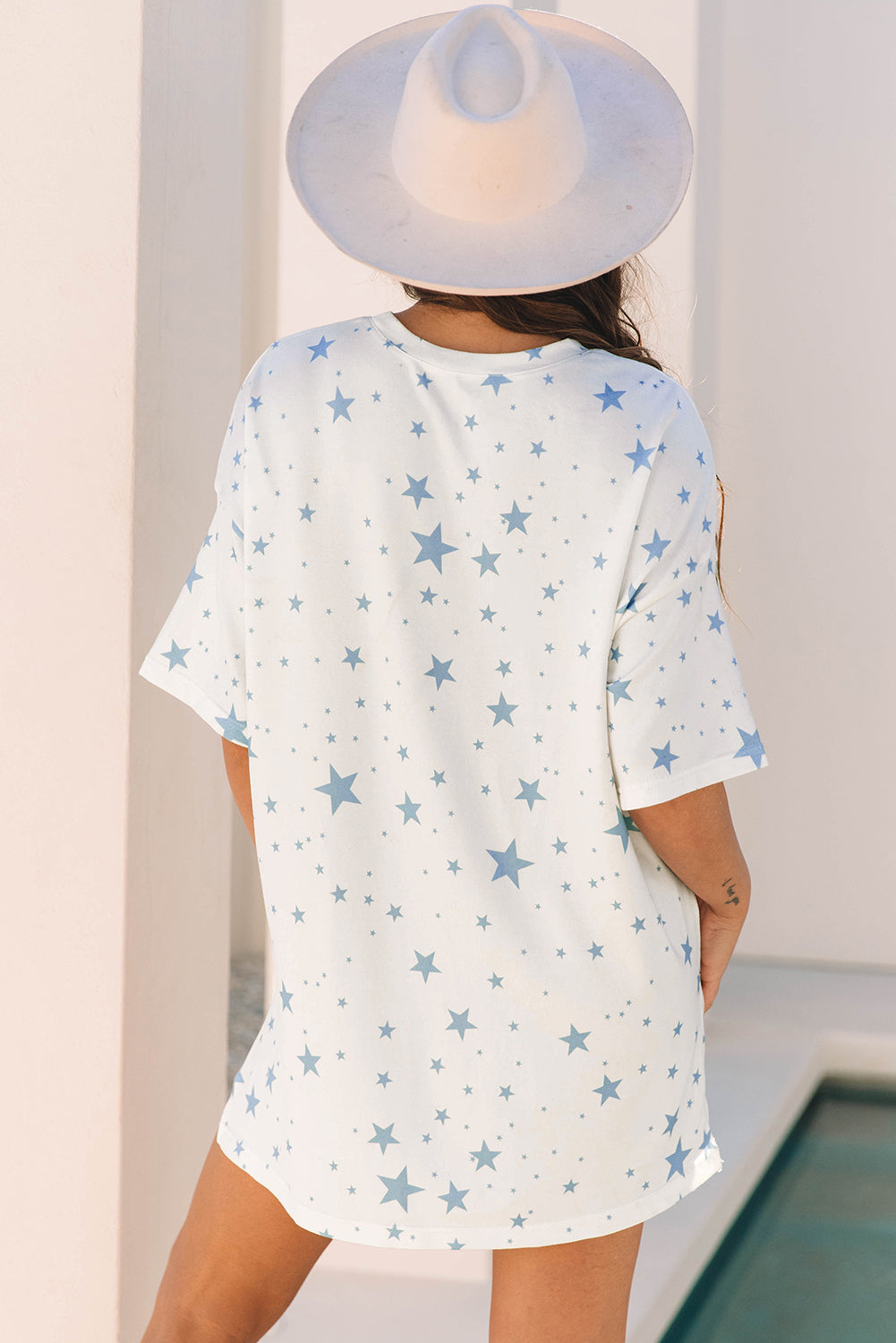 Stars Print Drop Shoulder Oversized T Shirt with Slits