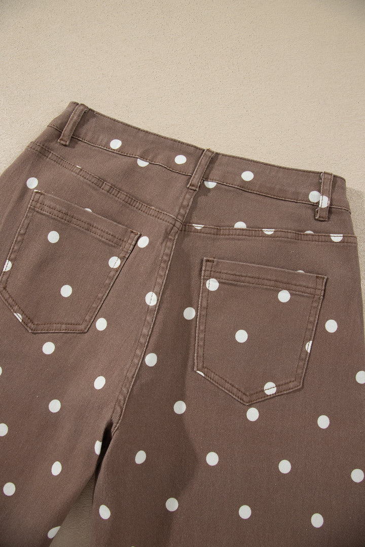 Brown Tailored Seam Polka Dot Print Barrel Casual Jeans