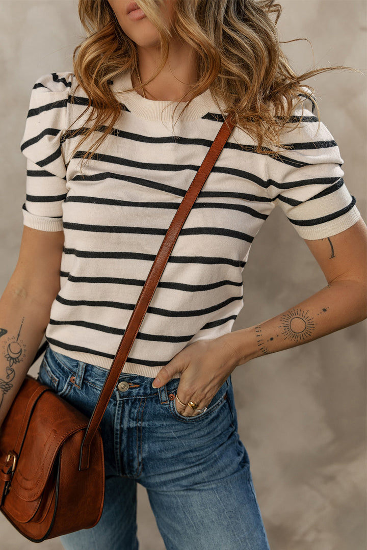 Black Stripe Ribbed Trim Knitted Top