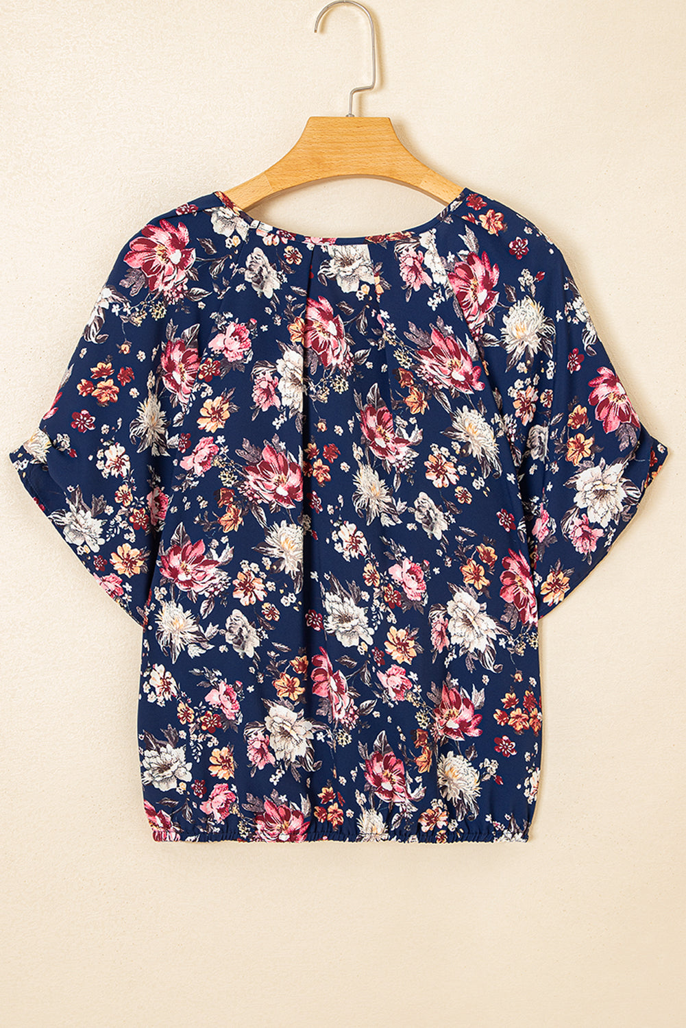 floral short sleeve scoop neck casual blouse