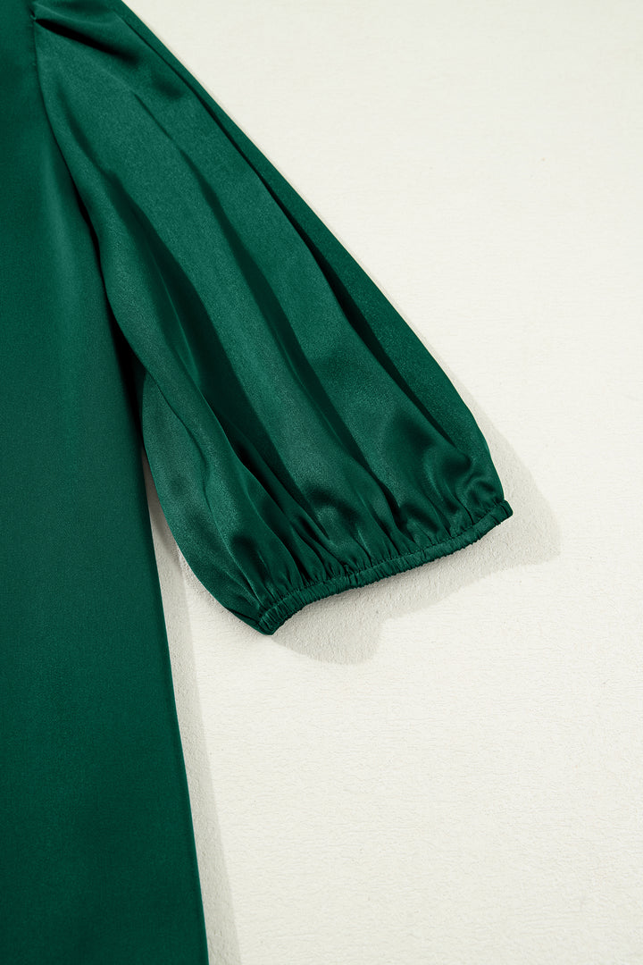 Solid Color Frilled V Neck Bow Detail 3/4 Sleeve Blouse