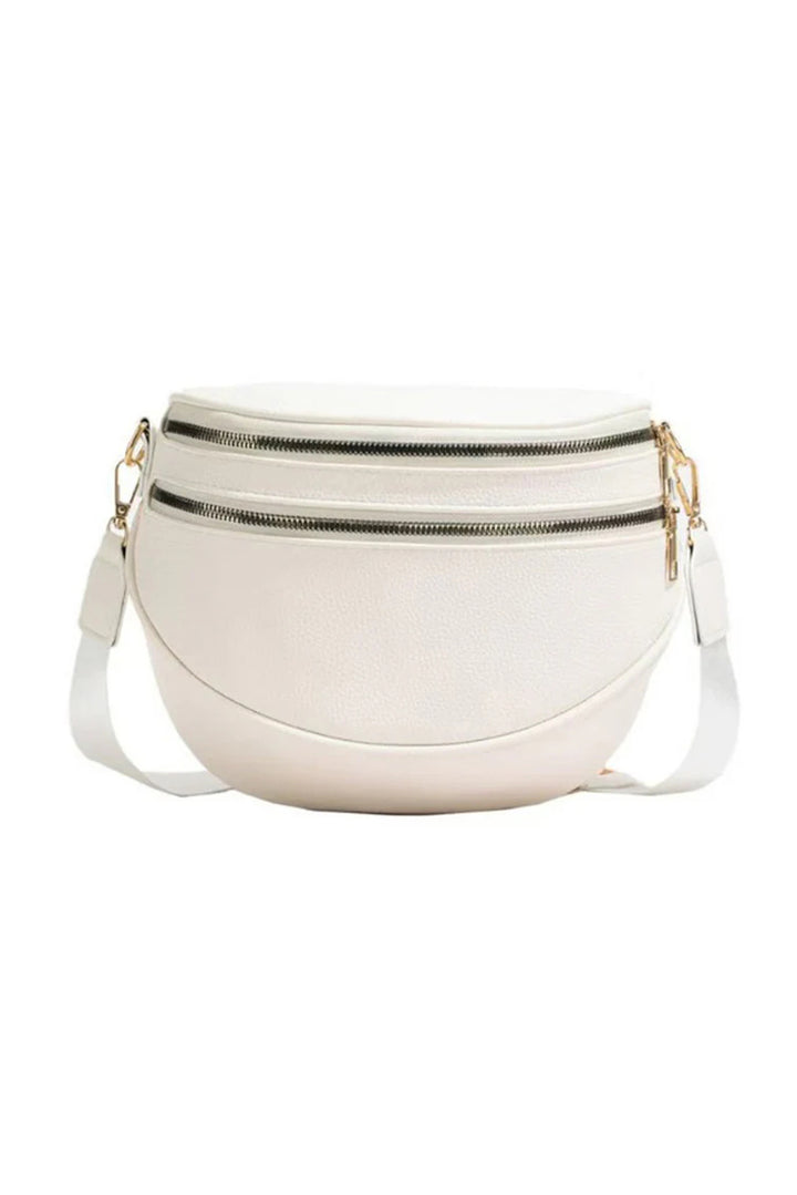 Double Zip Faux Leather Crossbody Bag