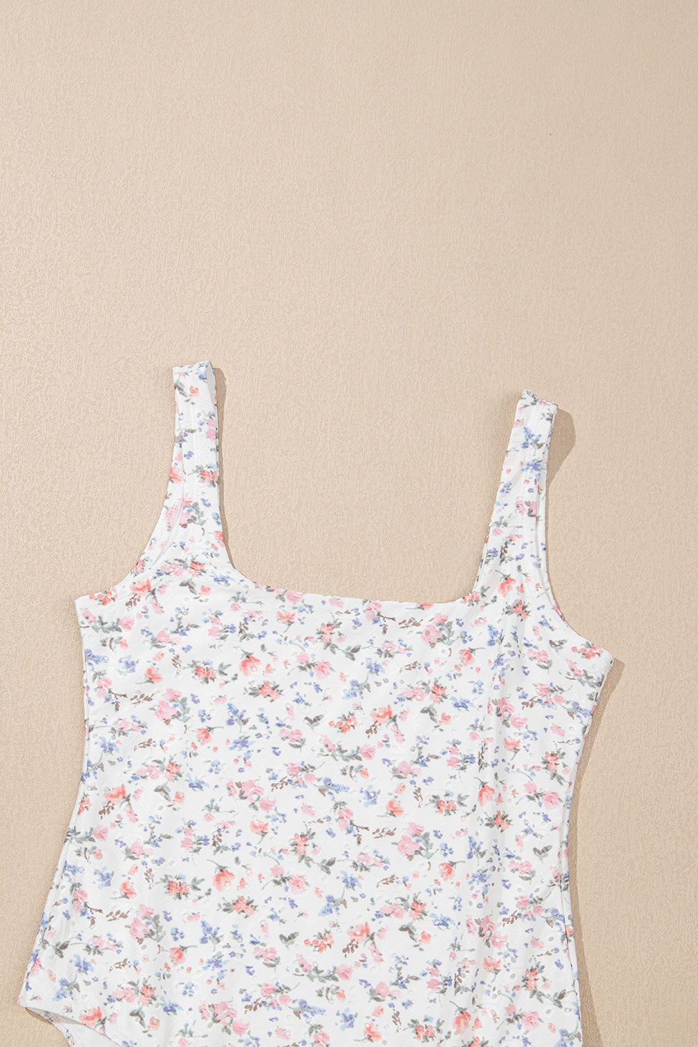 Floral Textured Square Neck Sleeveless Bodysuit