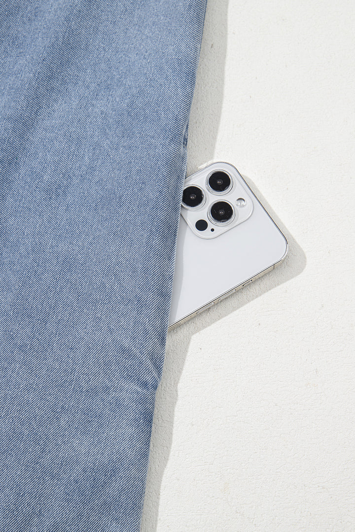 Robe babydoll en jean à manches bouffantes et col carré