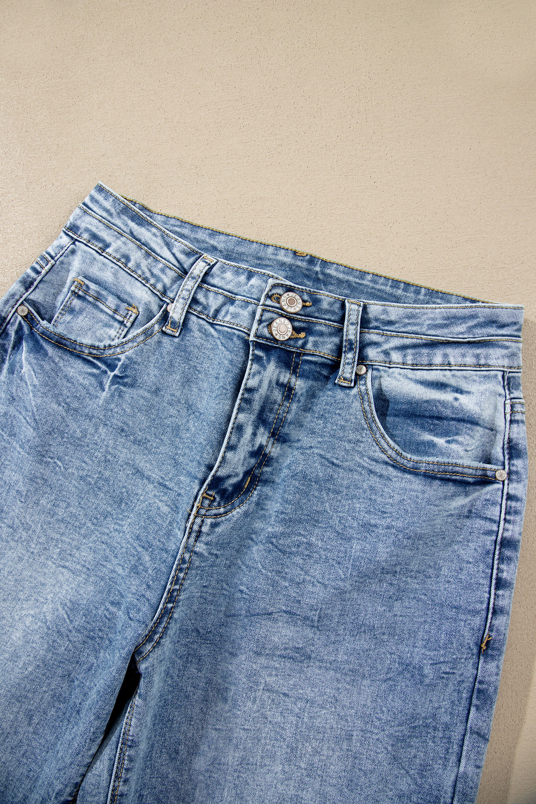 Fashion Beau Blue Acid Wash Pocket Detail Flare Jeans