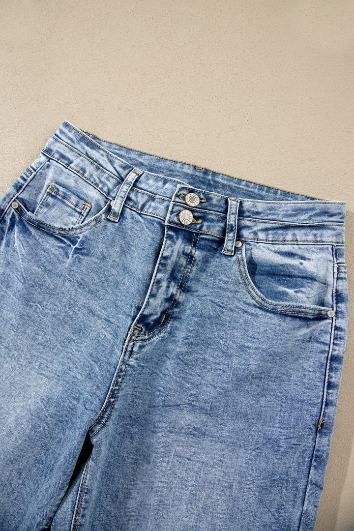 Fashion Beau Blue Acid Wash Pocket Detail Flare Jeans