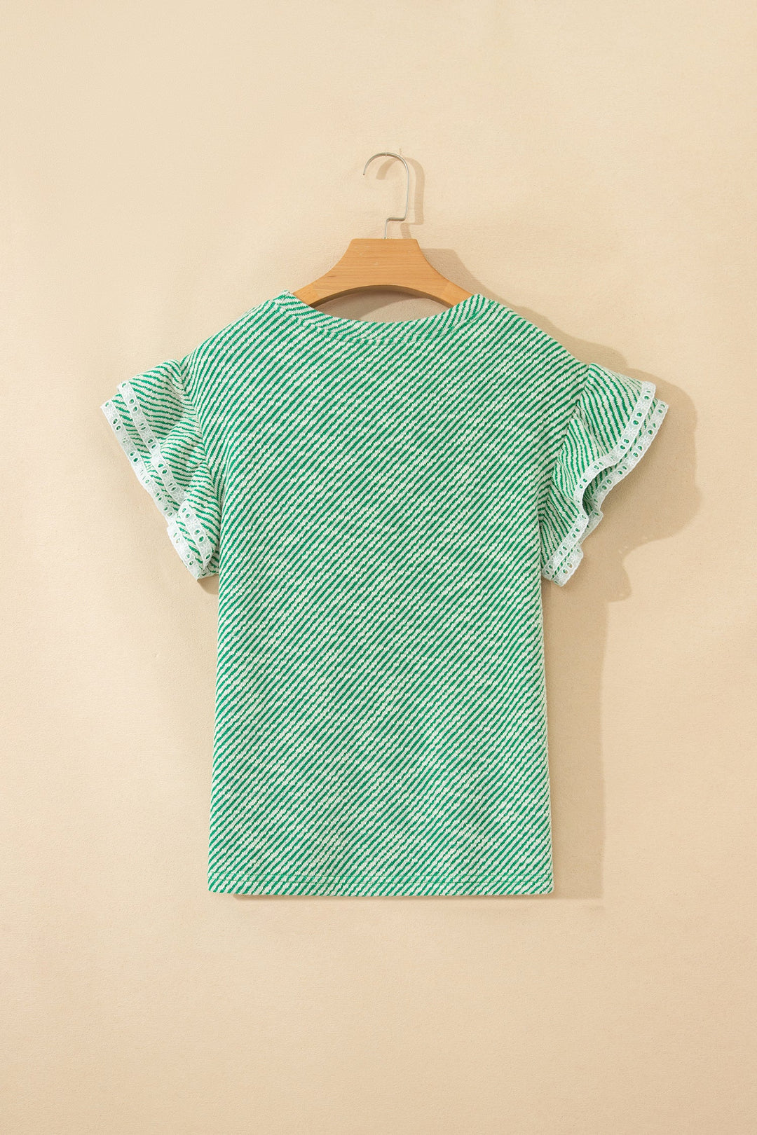 Clearly Aqua Twilled Print Lace Trim Ruffled Short Sleeve Blouse