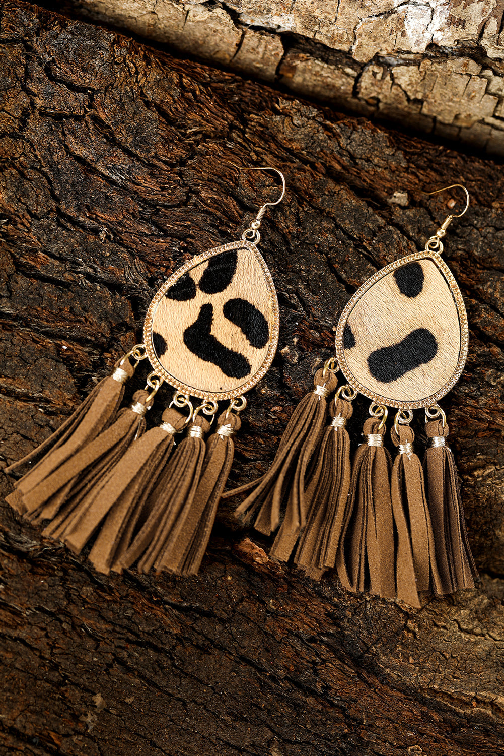 Boho Leopard Print Tasseled Hook Earrings