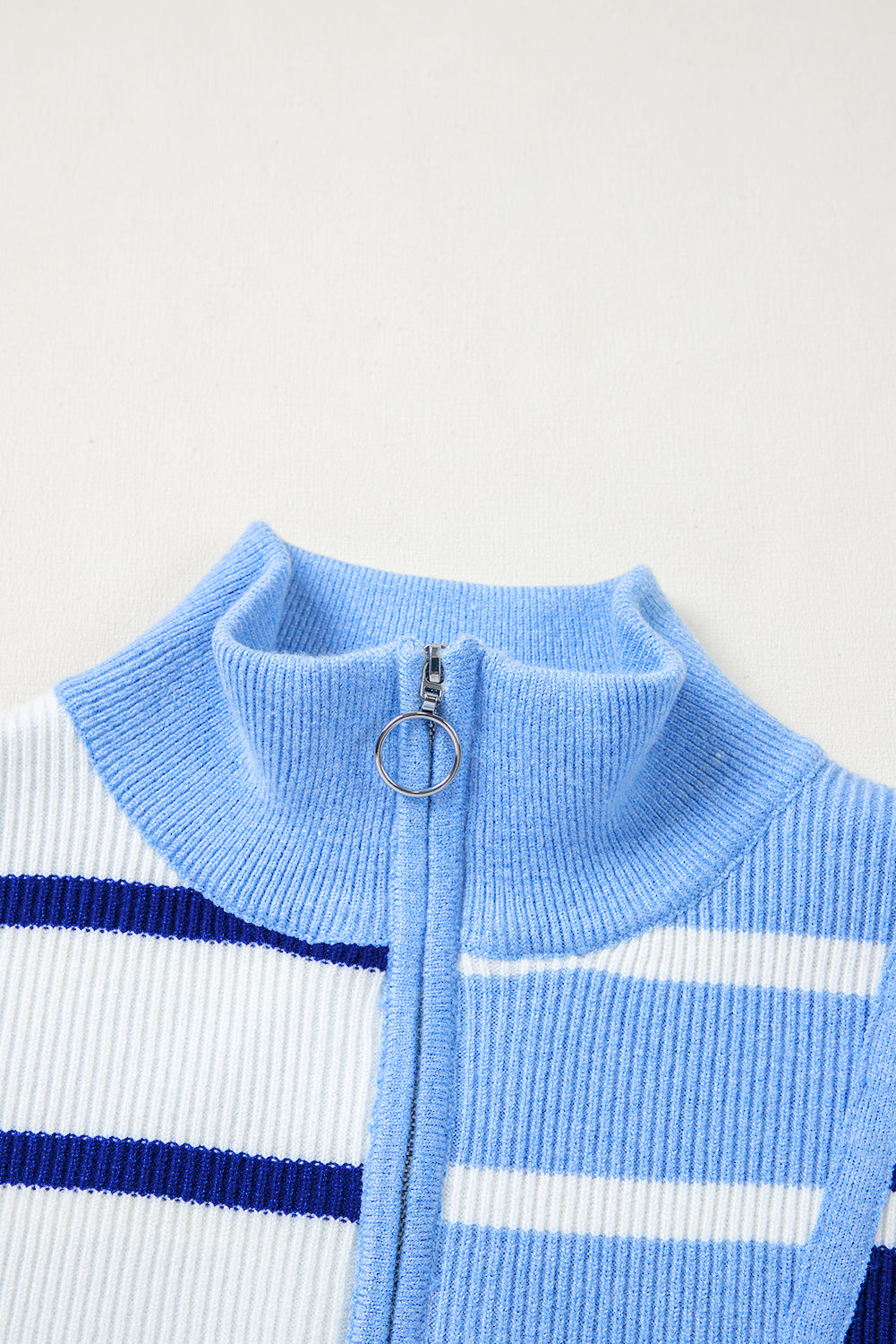 Sky Blue Stripe Colorblock Quarter Zip Collar Sweater Vest