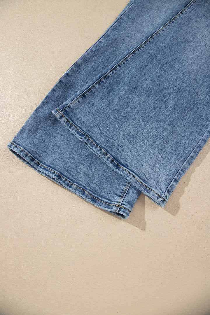 Fashion Beau Blue Acid Wash Pocket Detail Flare Jeans