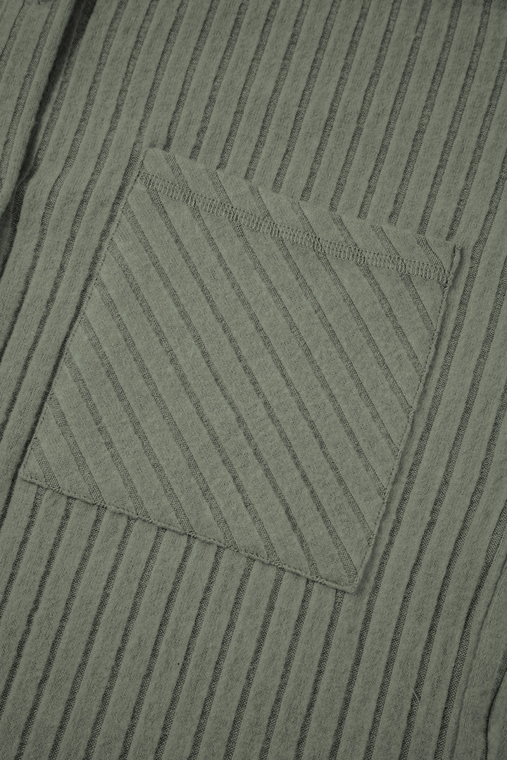 Mist Green Thermal Ribbed Texture Button Up Shacket