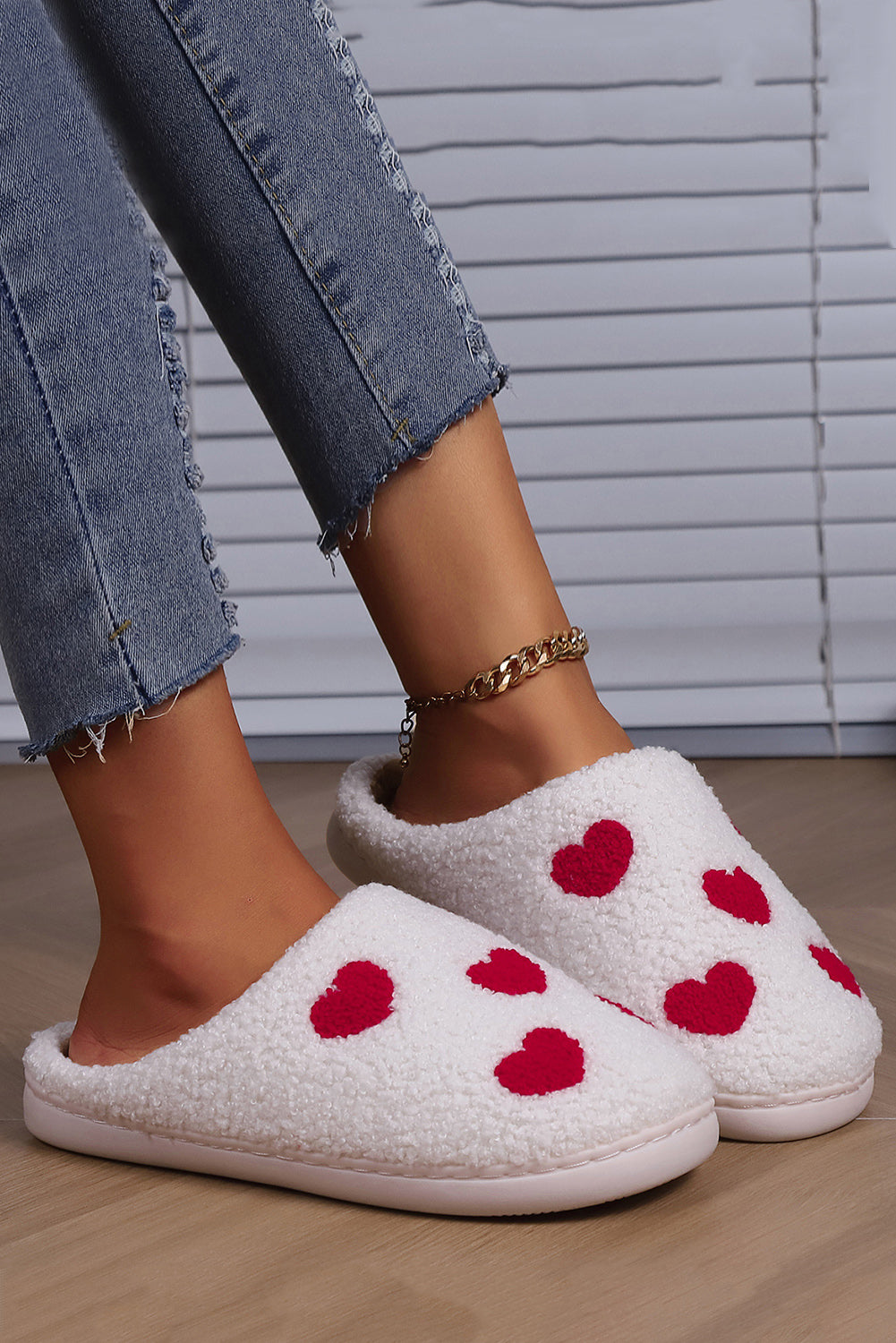 Valentines Day Hearts Print Plush House Slippers