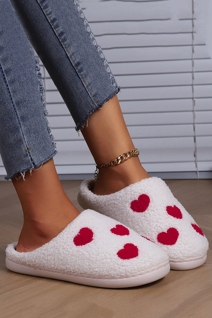 Valentines Day Hearts Print Plush House Slippers