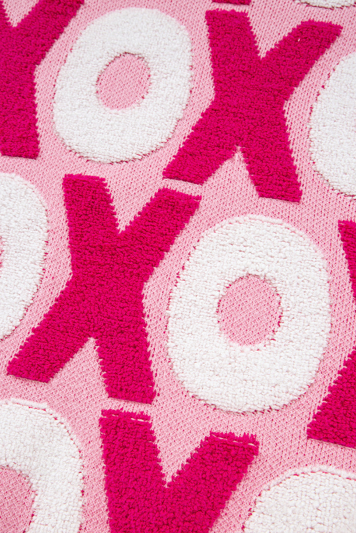 XOXO Pattern Drop Shoulder Crewneck Valentines Sweater
