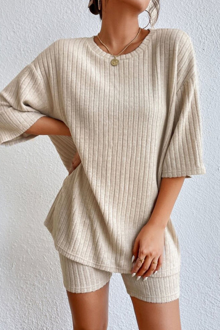 plain ribbed loose fit two piece lounge set 1